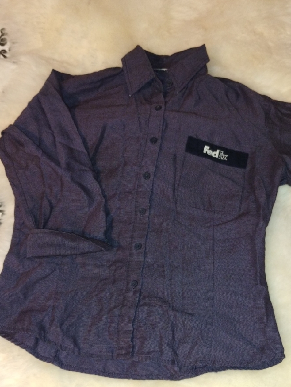 Fedex Ladies Button Down Work Shirt 3/4 Sleeve S/M